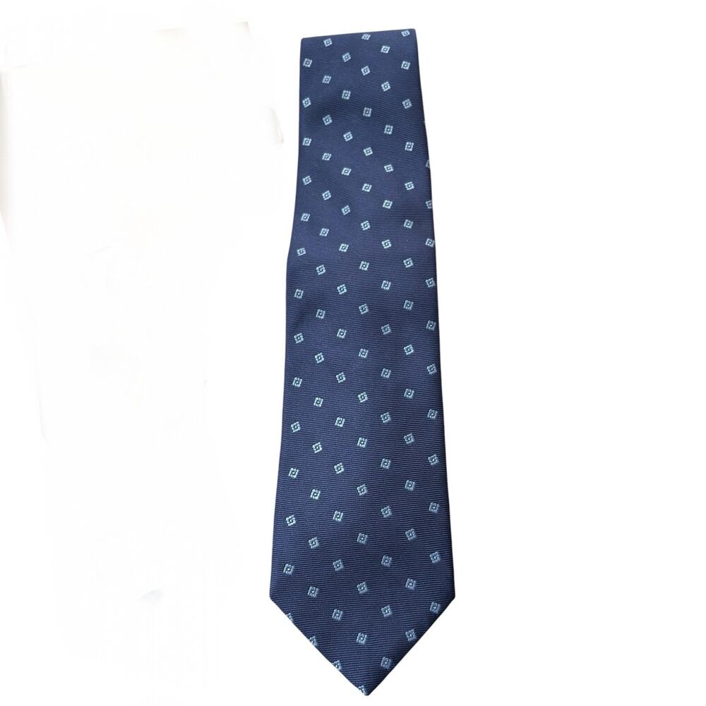 Vintage Brooks Brothers 346 Silk Stain Resistant Navy w/ Light Blue Squares USA